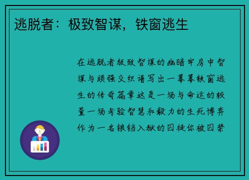 逃脱者：极致智谋，铁窗逃生