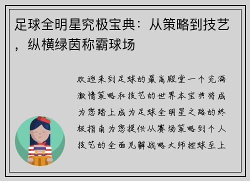 足球全明星究极宝典：从策略到技艺，纵横绿茵称霸球场